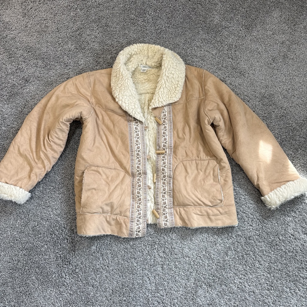 Coldwater Creek Tan Puffer Jacket with Sherpa Trim